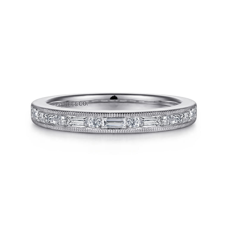 Fancy Wedding Ring in 14k White Gold with Baguette Natural Diamond at Gabriel & Co. - Shot 1