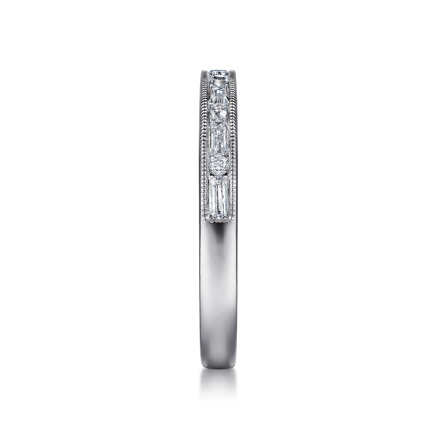 Fancy Wedding Ring in 14k White Gold with Baguette Natural Diamond at Gabriel & Co. - Shot 4
