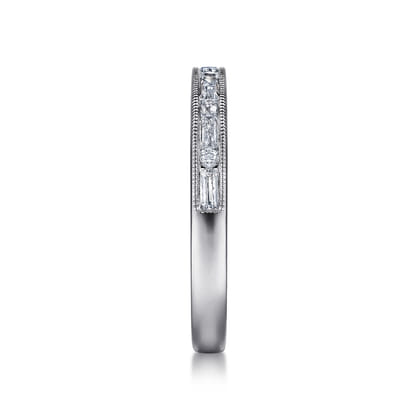 Raigne - 14K White Gold Channel Set Baguette and Round Diamond Anniversary Band