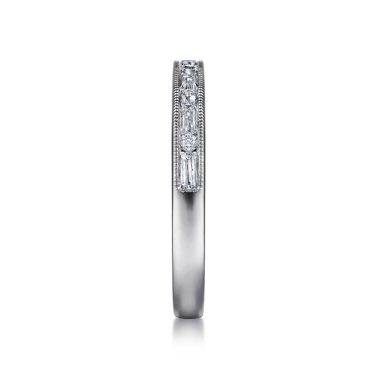 Fancy Wedding Ring in 14k White Gold with Baguette Natural Diamond at Gabriel & Co. - Shot 4