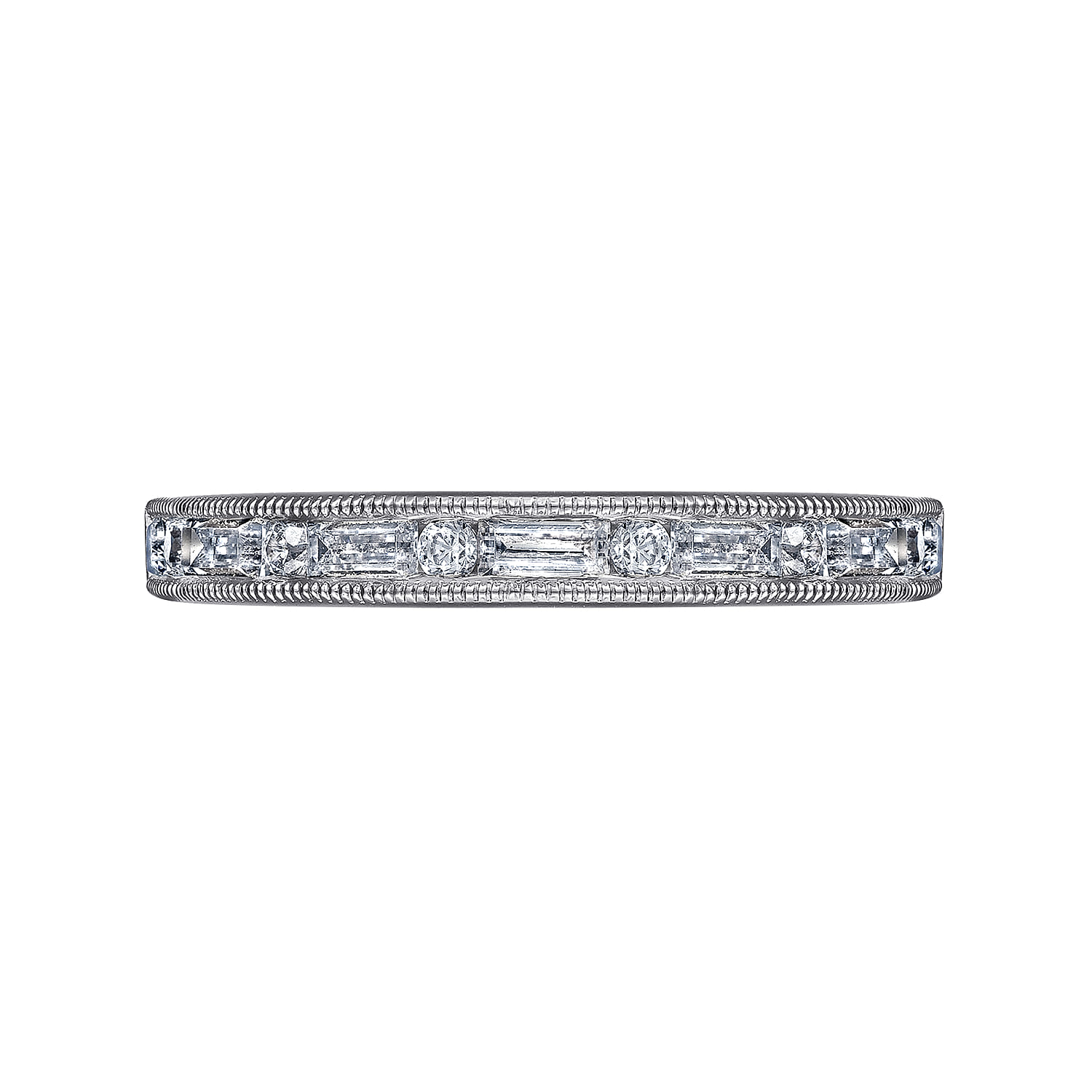 Fancy Wedding Ring in 14k White Gold with Baguette Natural Diamond at Gabriel & Co. - Shot 6