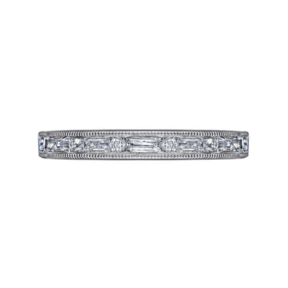 Raigne - 14K White Gold Channel Set Baguette and Round Diamond Anniversary Band