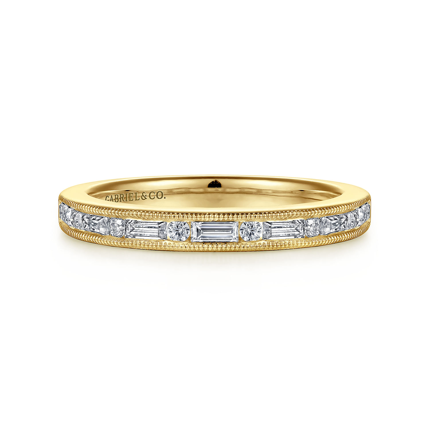 Raigne - 14K Yellow Gold Channel Set Baguette and Round Diamond Anniversary Band