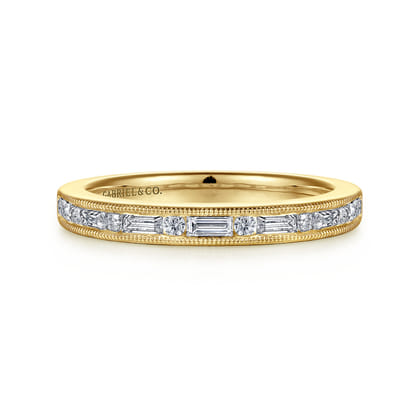 Raigne - 14K Yellow Gold Channel Set Baguette and Round Diamond Anniversary Band