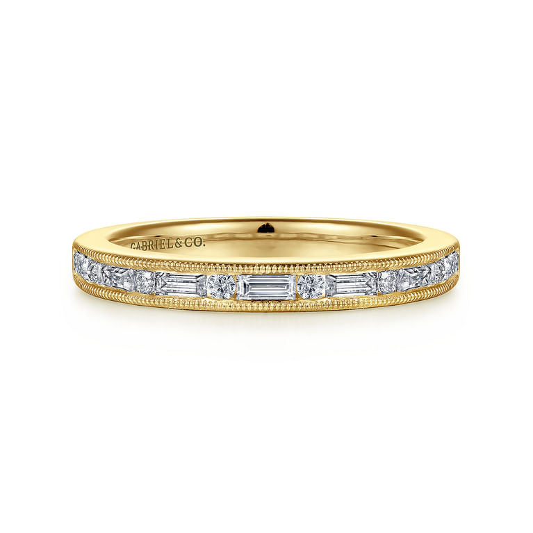 Fancy Wedding Ring in 14k Yellow Gold with Baguette Natural Diamond at Gabriel & Co.
