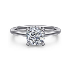 Rainah - 14K White Gold Hidden Halo Cushion Diamond Engagement Ring