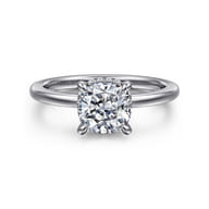 Rainah - 14K White Gold Hidden Halo Cushion Diamond Engagement Ring