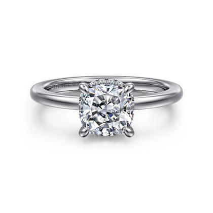 Rainah - 14K White Gold Hidden Halo Cushion Diamond Engagement Ring