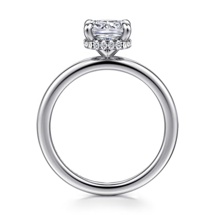 Rainah - 14K White Gold Hidden Halo Cushion Diamond Engagement Ring
