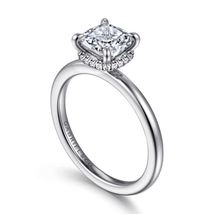 Rainah - 14K White Gold Hidden Halo Cushion Diamond Engagement Ring