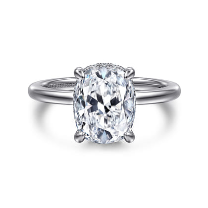 Rainah - 14K White Gold Hidden Halo Elongated Cushion Diamond Engagement Ring