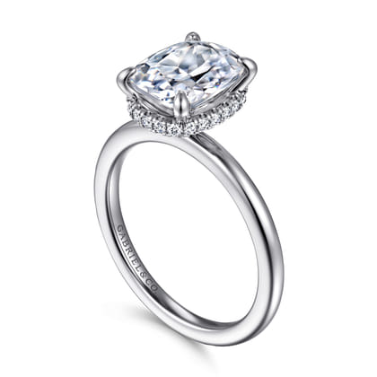 Rainah - 14K White Gold Hidden Halo Elongated Cushion Diamond Engagement Ring