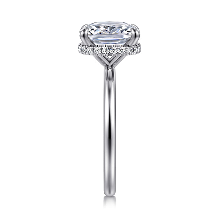 Rainah - 14K White Gold Hidden Halo Elongated Cushion Diamond Engagement Ring
