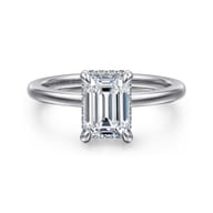 Rainah - 14K White Gold Hidden Halo Emerald Cut Diamond Engagement Ring