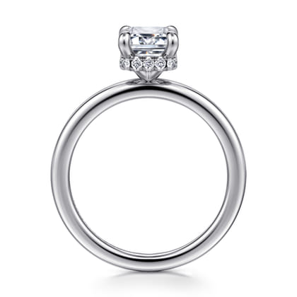 Rainah - 14K White Gold Hidden Halo Emerald Cut Diamond Engagement Ring