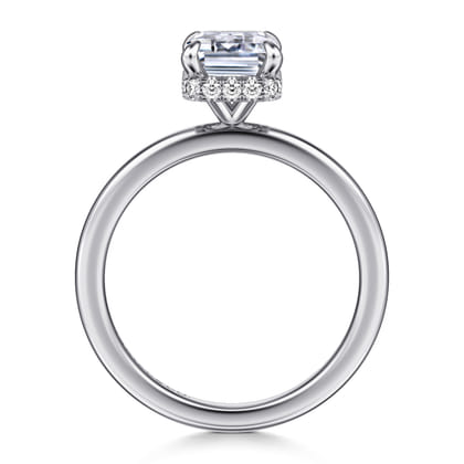 Rainah - 14K White Gold Hidden Halo Emerald Cut Diamond Engagement Ring