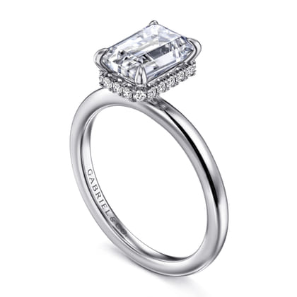 Rainah - 14K White Gold Hidden Halo Emerald Cut Diamond Engagement Ring