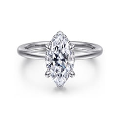 Rainah - 14K White Gold Hidden Halo Marquise Shape Diamond Engagement Ring