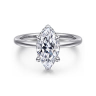 Rainah - 14K White Gold Hidden Halo Marquise Shape Diamond Engagement Ring