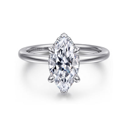 Rainah - 14K White Gold Hidden Halo Marquise Shape Diamond Engagement Ring