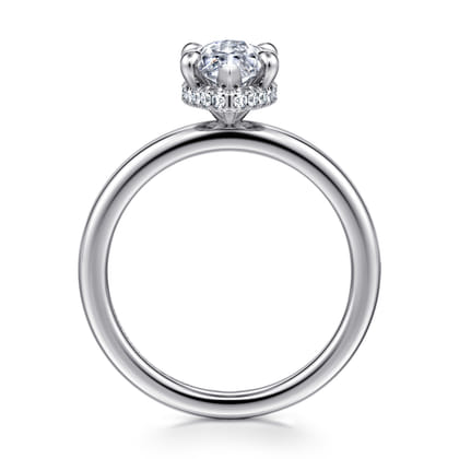 Rainah - 14K White Gold Hidden Halo Marquise Shape Diamond Engagement Ring