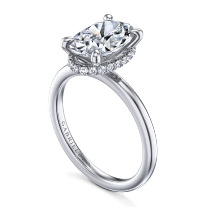 Rainah - 14K White Gold Hidden Halo Oval Diamond Engagement Ring
