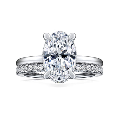 Rainah - 14K White Gold Hidden Halo Oval Diamond Engagement Ring