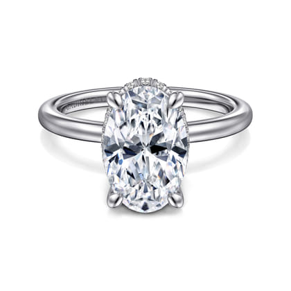 Rainah - 14K White Gold Hidden Halo Oval Diamond Engagement Ring