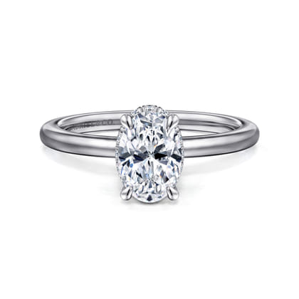 Rainah - 14K White Gold Hidden Halo Oval Diamond Engagement Ring