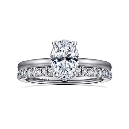 Rainah - 14K White Gold Hidden Halo Oval Diamond Engagement Ring