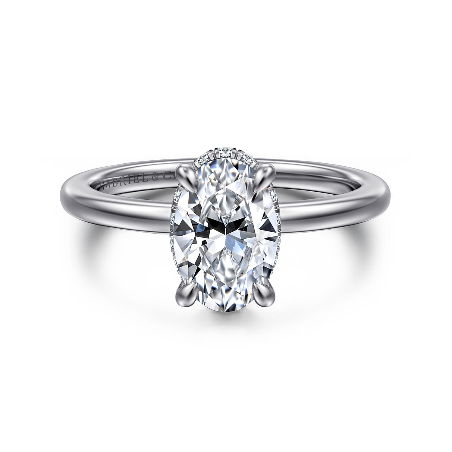 Rainah - 14K White Gold Hidden Halo Oval Diamond Engagement Ring