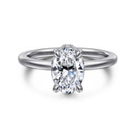 Rainah - 14K White Gold Hidden Halo Oval Diamond Engagement Ring