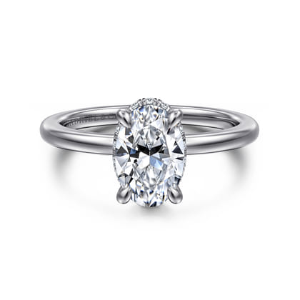 Rainah - 14K White Gold Hidden Halo Oval Diamond Engagement Ring