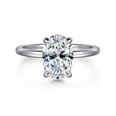 Rainah - 14K White Gold Hidden Halo Oval Diamond Engagement Ring