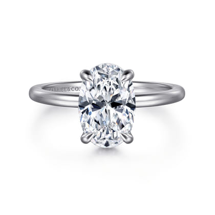 Rainah - 14K White Gold Hidden Halo Oval Diamond Engagement Ring