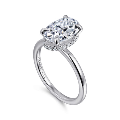Rainah - 14K White Gold Hidden Halo Oval Diamond Engagement Ring