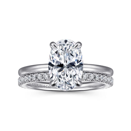 Rainah - 14K White Gold Hidden Halo Oval Diamond Engagement Ring