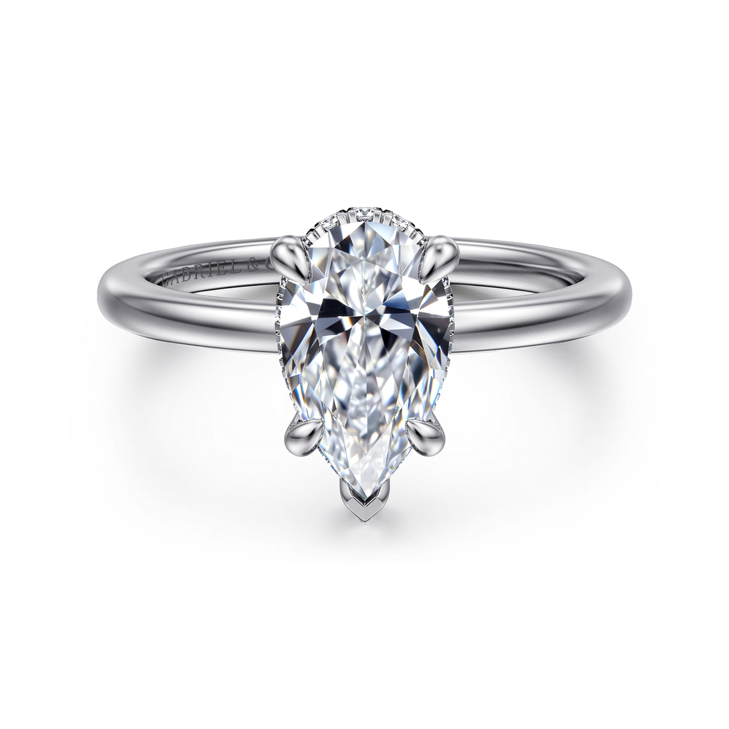 Rainah - 14K White Gold Hidden Halo Pear Shape Diamond Engagement Ring