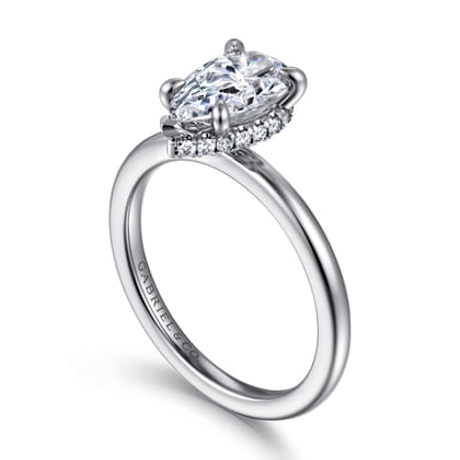 Rainah - 14K White Gold Hidden Halo Pear Shape Diamond Engagement Ring