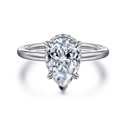 Rainah - 14K White Gold Hidden Halo Pear Shape Diamond Engagement Ring