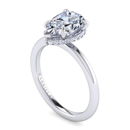Rainah - 14K White Gold Hidden Halo Pear Shape Diamond Engagement Ring