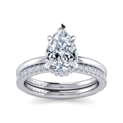 Rainah - 14K White Gold Hidden Halo Pear Shape Diamond Engagement Ring