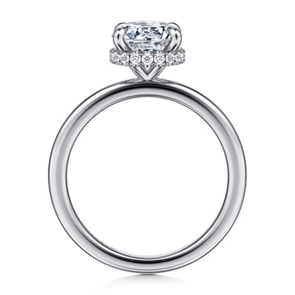 Rainah - 14K White Gold Hidden Halo Round Diamond Engagement Ring