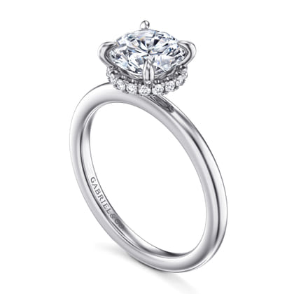 Rainah - 14K White Gold Hidden Halo Round Diamond Engagement Ring