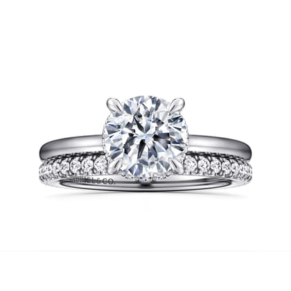 Rainah - 14K White Gold Hidden Halo Round Diamond Engagement Ring
