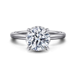 Rainah - 14K White Gold Hidden Halo Round Diamond Engagement Ring
