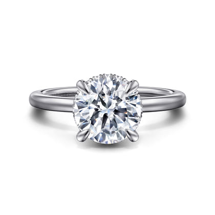 Rainah - 14K White Gold Hidden Halo Round Diamond Engagement Ring