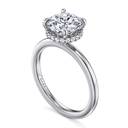Rainah - 14K White Gold Hidden Halo Round Diamond Engagement Ring