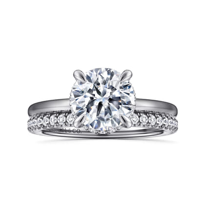 Rainah - 14K White Gold Hidden Halo Round Diamond Engagement Ring