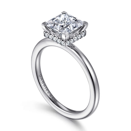 Rainah - 14K White Gold Princess Hidden Halo Diamond Engagement Ring